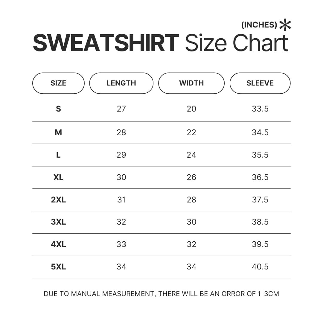 Sweatshirt Size Chart - Ed Sheeran UK Shop