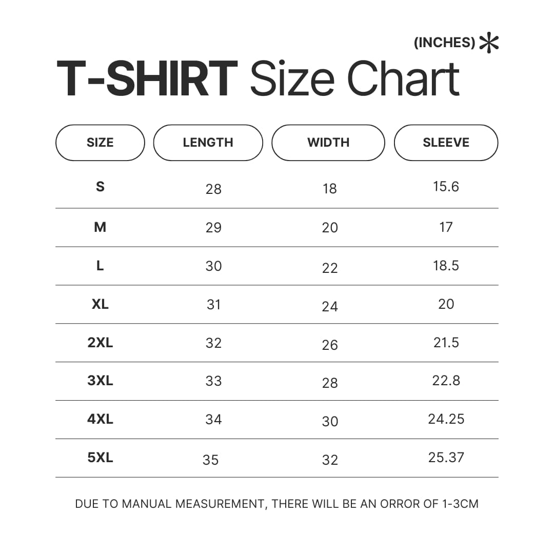 T shirt Size Chart - Ed Sheeran UK Shop